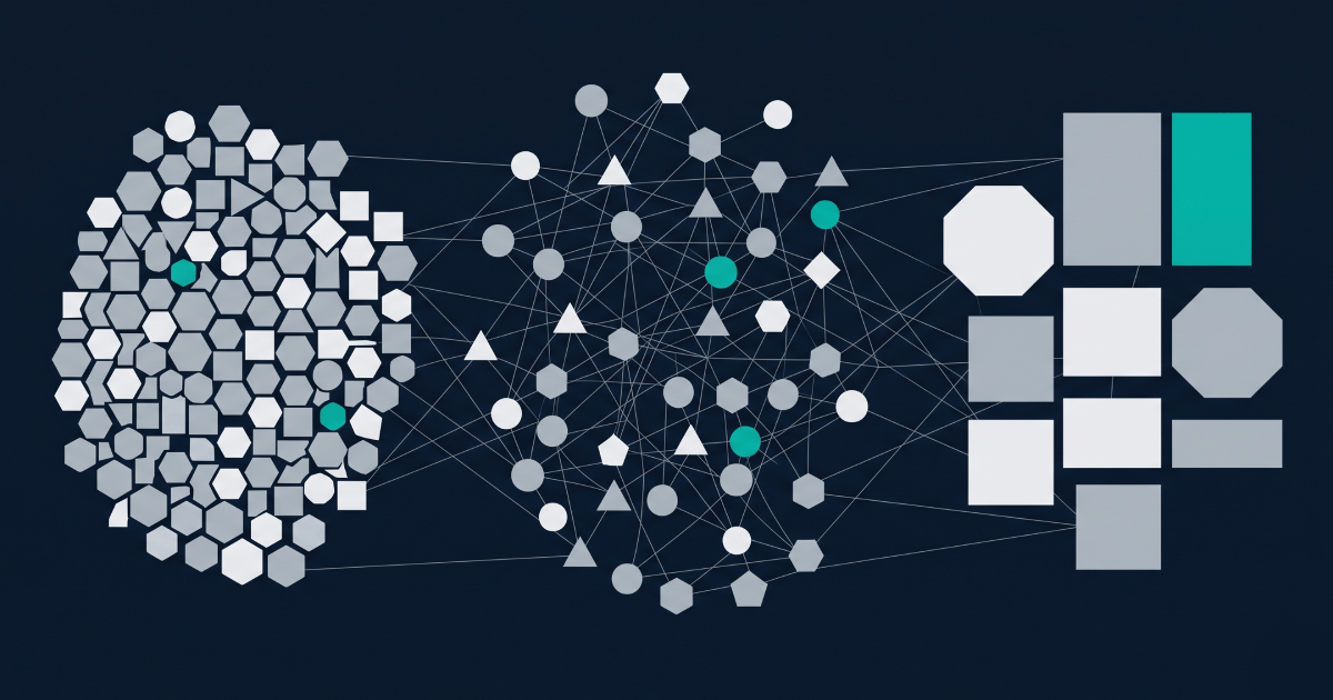 Editorial abstract illustration of the iGaming platform provider landscape with three distinct vendor category zones — white-label, modular, and custom development