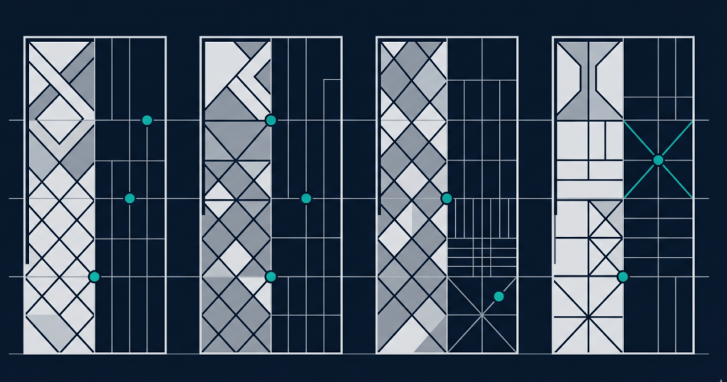 Cost of Building an Online Casino Platform 6 Editorial abstract illustration of parallel structured comparison across iGaming platform vendors with consistent evaluation criteria
