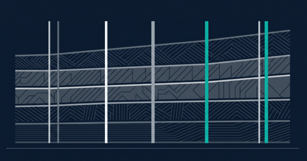 Cost of Building an Online Casino Platform 5 Editorial abstract illustration of time-layered cost accumulation across a 5-year horizon for iGaming platform total cost of ownership