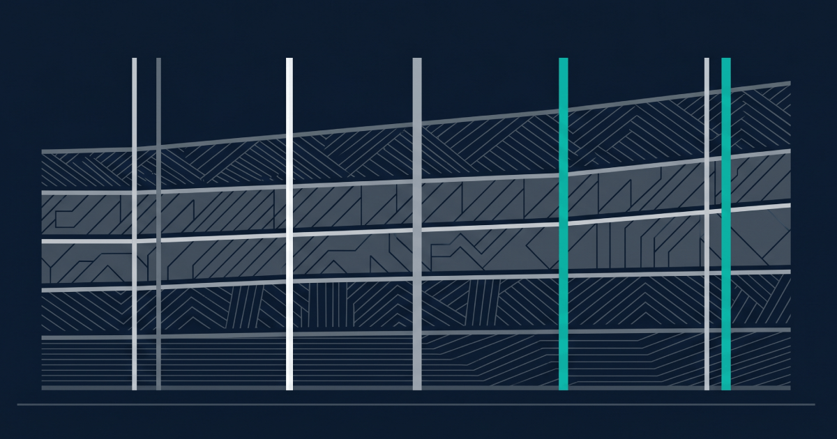Editorial abstract illustration of time-layered cost accumulation across a 5-year horizon for iGaming platform total cost of ownership